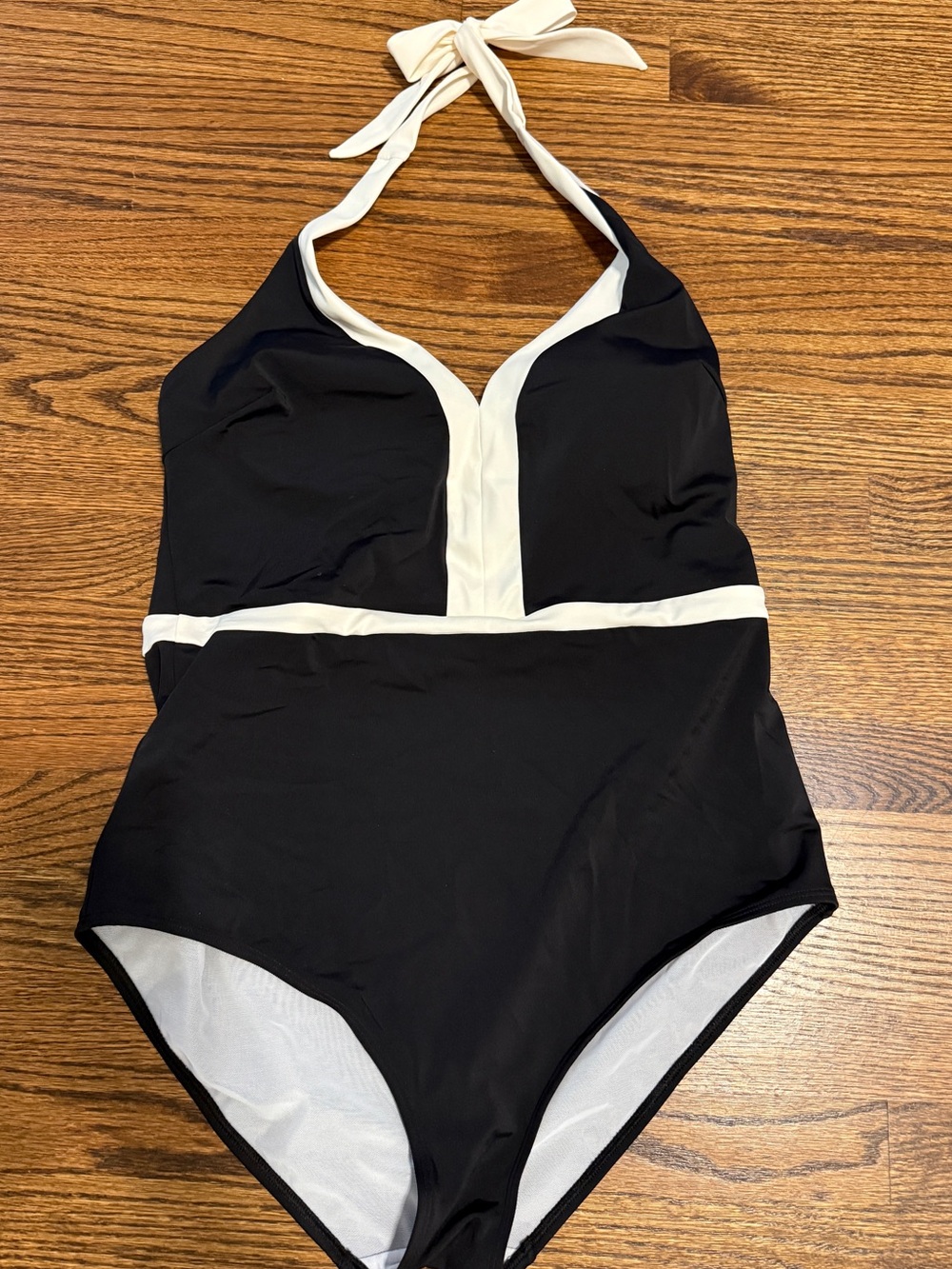 Boden Black and White Halter One-Piece Bodysuit NWT